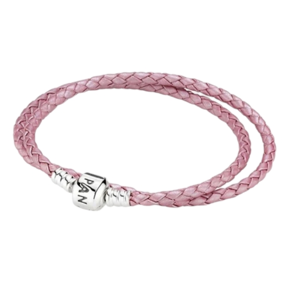 Pandora Pink Metallic Leather Bracelet Double - Picture 1 of 13